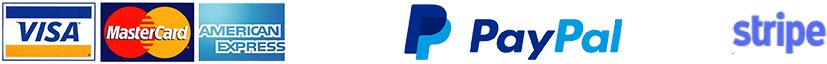 Visa, Mastercard, American Express, PayPal and Stripe