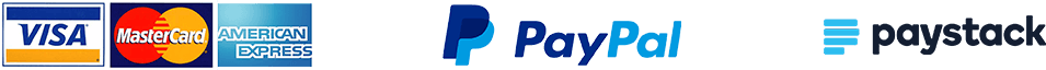 Visa, Mastercard, American Express, PayPal and Paystack